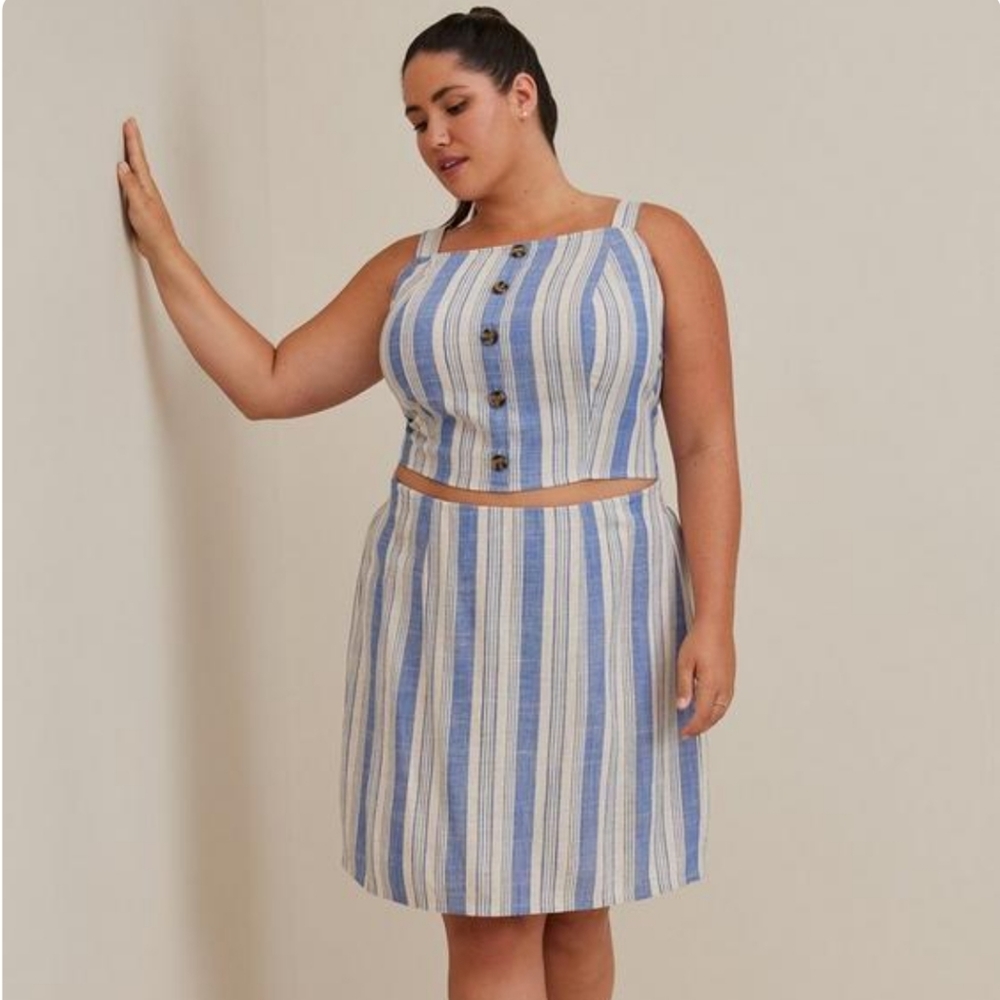 Linen Blend Button-Front Crop Tank and Skirt Set